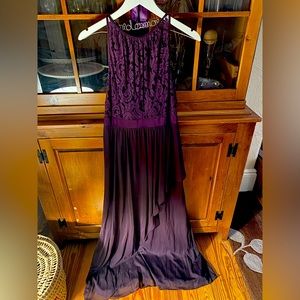 Purple eggplant lace top floor length dress
